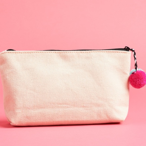 Macy’s Canvas Makeup Theme Cosmetic Bag with Pom Poms - Picture 3 of 5